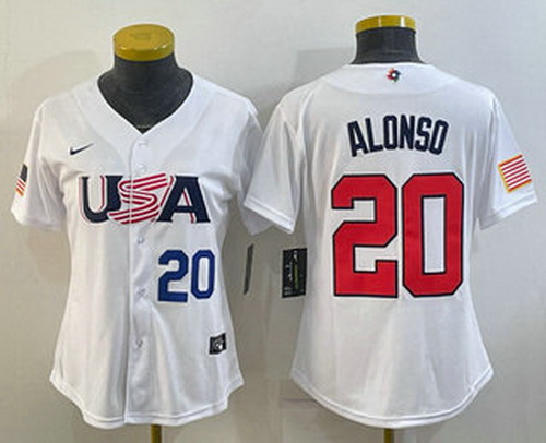 Women's USA Baseball #20 Pete Alonso Number 2023 White World Classic Stitched Jersey I