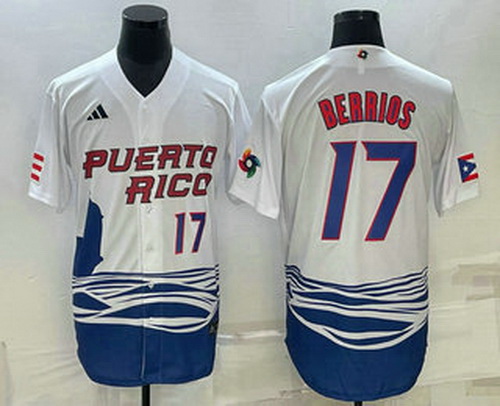 Men's Puerto Rico Baseball #17 Jose Berrios Number 2023 White World Baseball Classic Stitched Jersey