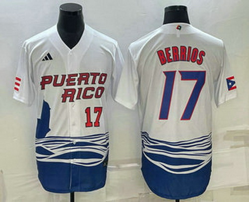 Men's Puerto Rico Baseball #17 Jose Berrios Number 2023 White World Baseball Classic Stitched Jersey