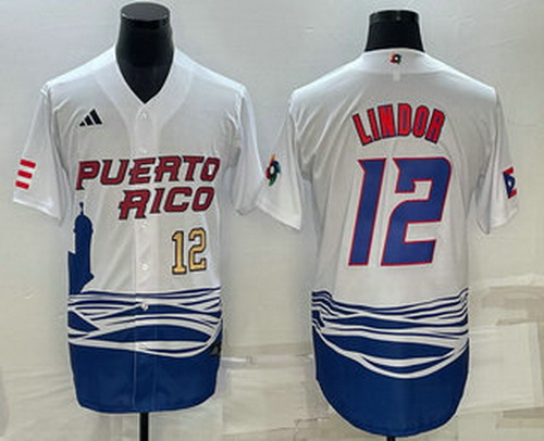 Men's Puerto Rico Baseball #23 Francisco Lindor Number White 2023 World Baseball Classic Stitched Je