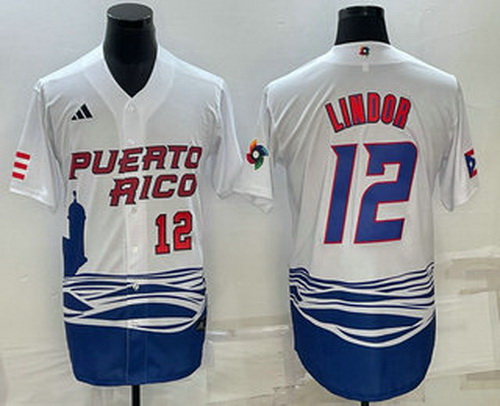 Men's Puerto Rico Baseball #23 Francisco Lindor Number White 2023 World Baseball Classic Stitched Je