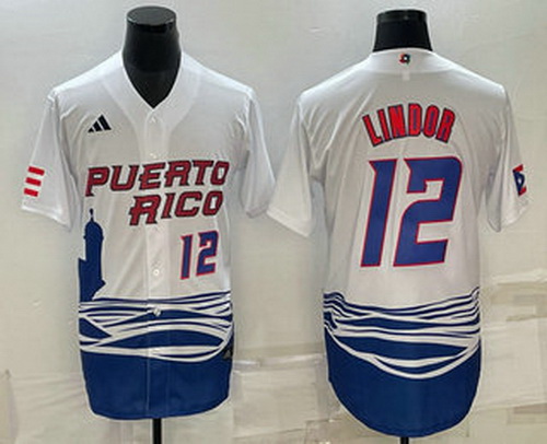 Mens Puerto Rico Baseball #23 Francisco Lindor Number White 2023 World Baseball Classic Stitched Jer