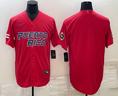 Men's Puerto Rico Baseball Blank 2023 Red World Baseball Classic Stitched Jerseys