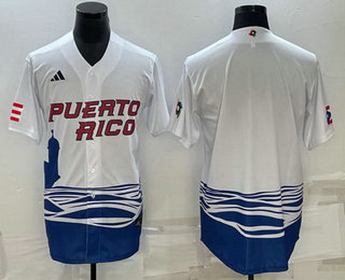 Men's Puerto Rico Baseball Blank White 2023 World Baseball Classic Stitched Jerseys