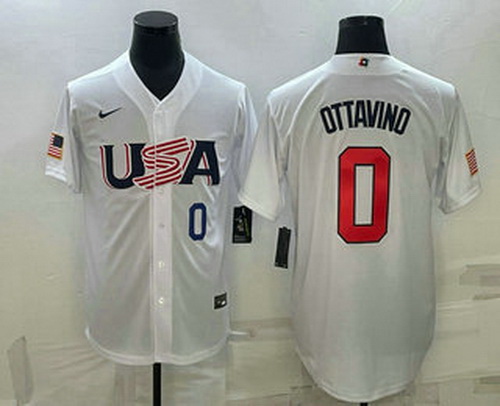 Men's USA Baseball #0 Adam Ottavino Number 2023 White World Baseball Classic Stitched Jersey