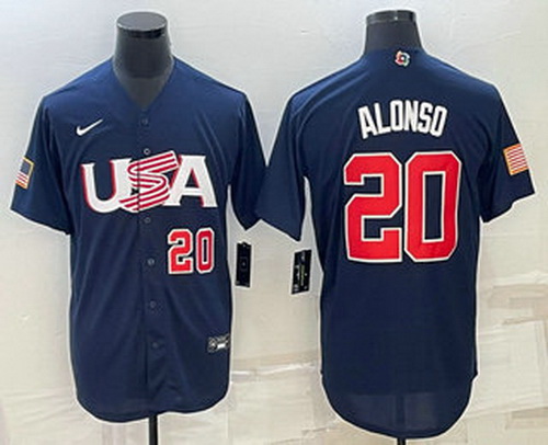 Men's USA Baseball #20 Pete Alonso Number 2023 Navy World Baseball Classic Stitched Jersey