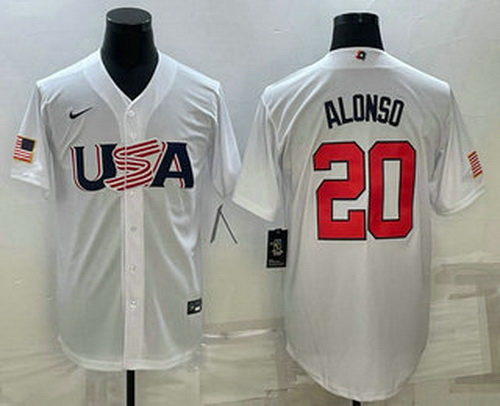 Men's USA Baseball #20 Pete Alonso 2023 White World Baseball Classic Stitched Jerseys