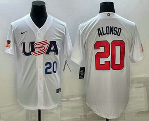 Men's USA Baseball #20 Pete Alonso Number 2023 White World Baseball Classic Stitched Jerseys