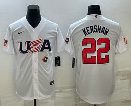 Men's USA Baseball #22 Clayton Kershaw 2023 White World Baseball Classic Stitched Jersey