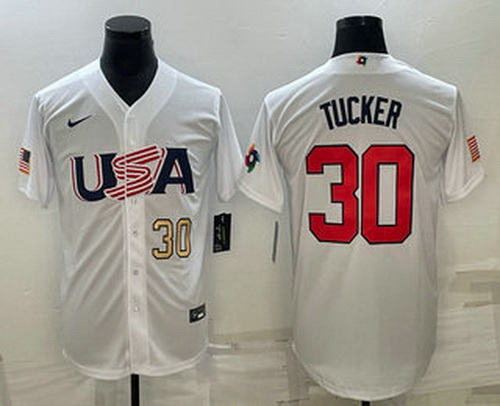 Men's USA Baseball #30 Kyle Tucker Number 2023 White World Baseball Classic Stitched Jersey