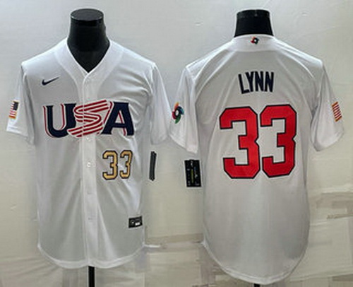 Men's USA Baseball #33 Lance Lynn Number 2023 White World Baseball Classic Stitched Jerseys