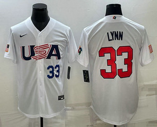 Mens USA Baseball #33 Lance Lynn Number 2023 White World Baseball Classic Stitched Jersey