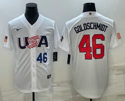 Men's USA Baseball #46 Paul Goldschmidt Number 2023 White World Baseball Classic Stitched Jersey