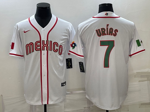 Men's Mexico Baseball #7 Julio Urias 2023 White World Baseball Classic Stitched Jerseys 3