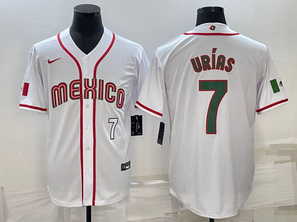 Men's Mexico Baseball #7 Julio Urias 2023 White World Baseball Classic Stitched Jerseys II