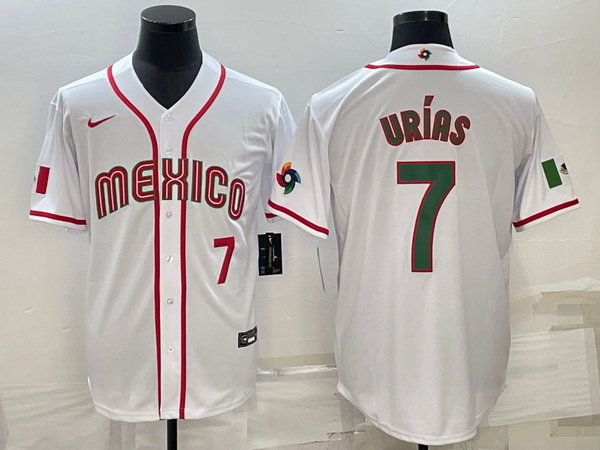 Men's Mexico Baseball #7 Julio Urias 2023 White World Baseball Classic Stitched Jerseys