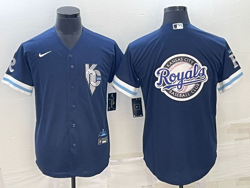 Men Kansas City Royals Navy Team Big Logo City Connect Cool Base Stitched Jersey