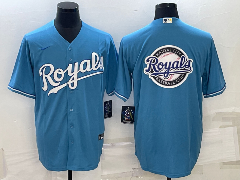 Men Kansas City Royals Light Blue Team Big Logo Cool Base Stitched Jersey