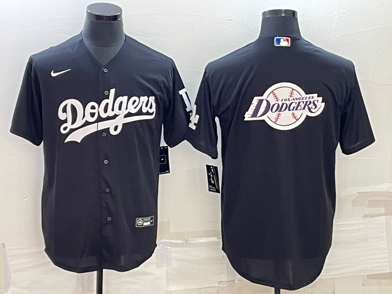 Men Los Angeles Dodgers Black Team Big Logo Cool Base Stitched Baseball Jersey