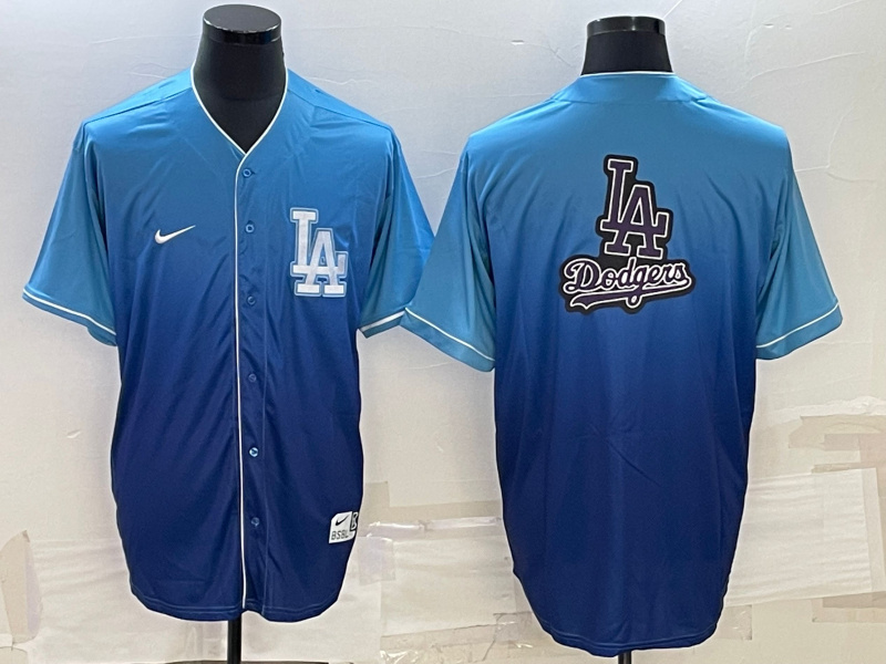 Men Los Angeles Dodgers Blue Team Big Logo Cool Base Stitched Baseball Jersey