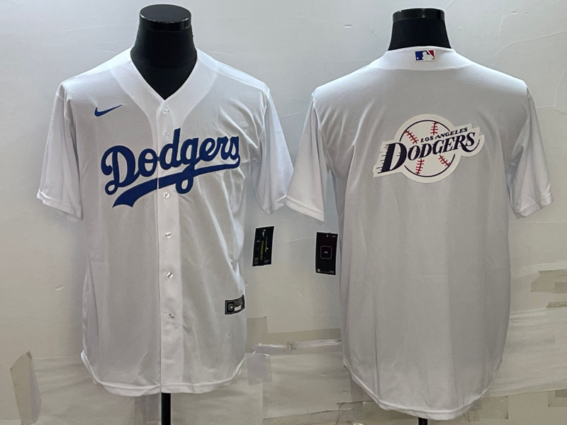 Men Los Angeles Dodgers White Team Big Logo Cool Base Stitched Baseball Jersey