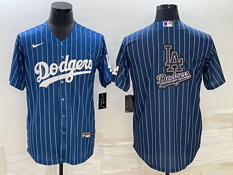 Men Los Angeles Dodgers Navy Team Big Logo Cool Base Stitched Baseball Jersey