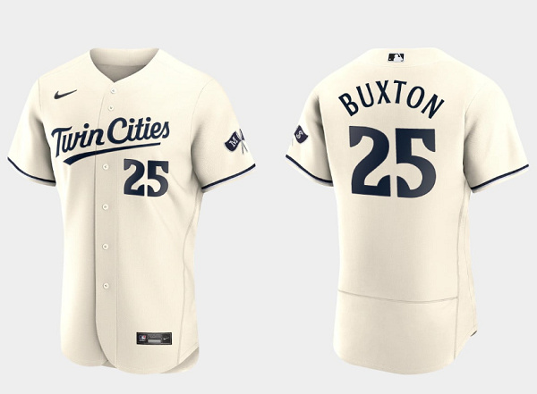 Men Minnesota Twins 25 Byron Buxton 2023 Cream Flex Base Stitched Jersey