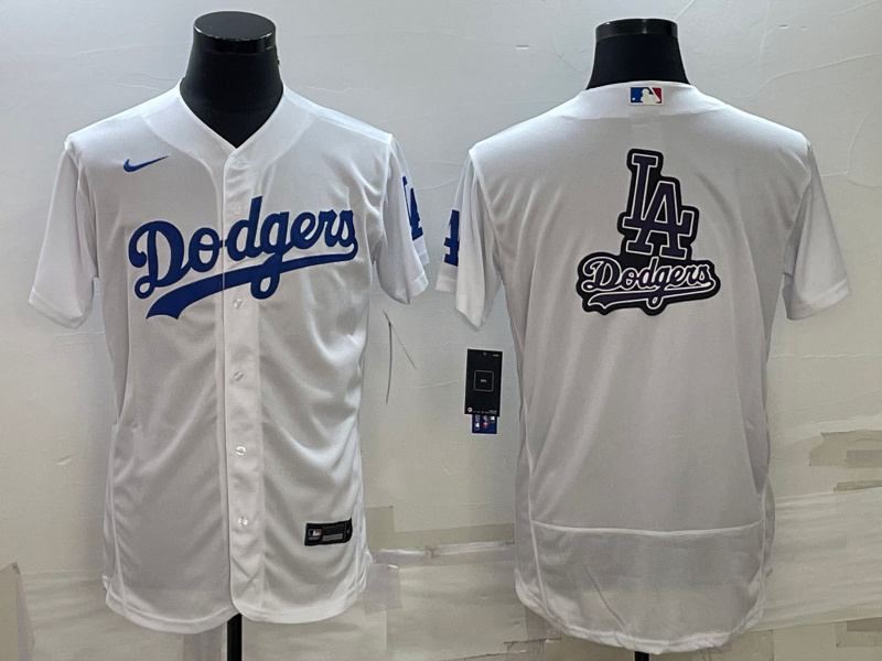 Men Los Angeles Dodgers White Team Big Logo Flex Base Stitched Baseball Jersey