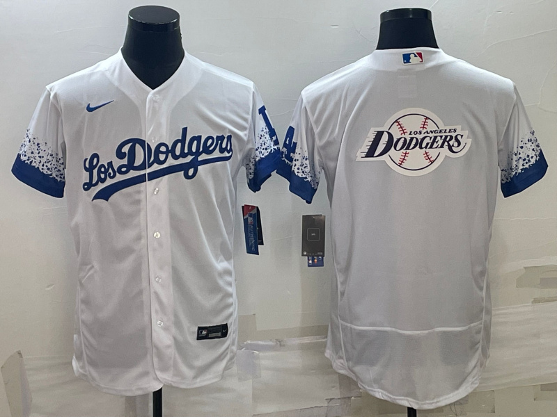 Men Los Angeles Dodgers White Team Big Logo Flex Base Stitched Baseball Jerseys