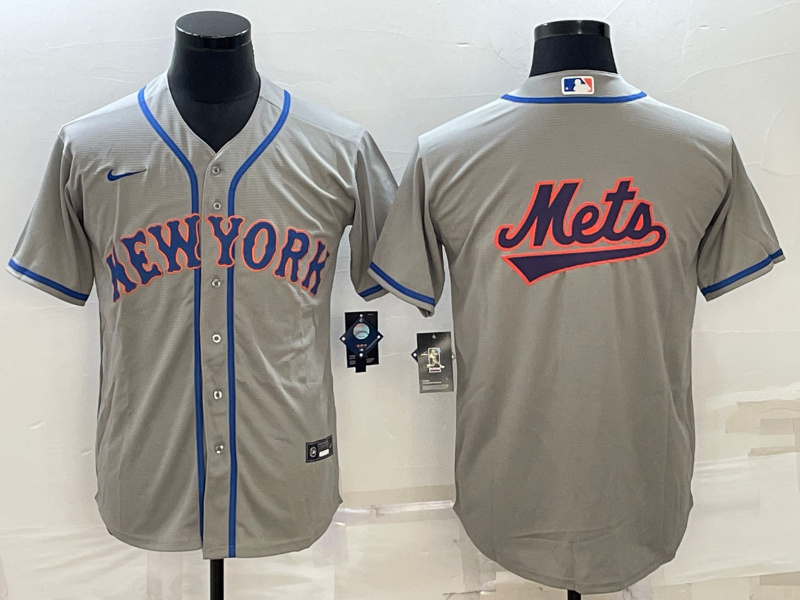 Men New York Mets Gray Team Big Logo Cool Base Stitched Baseball Jersey