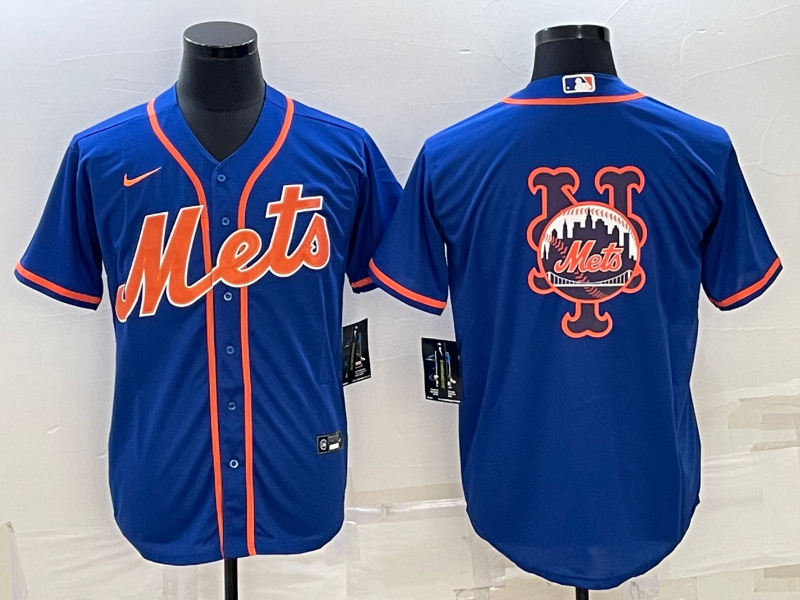 Men New York Mets Royal Team Big Logo Cool Base Stitched Baseball Jersey