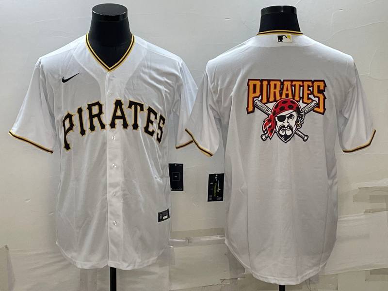 Men Pittsburgh Pirates White Team Big Logo Cool Base Stitched Baseball Jersey