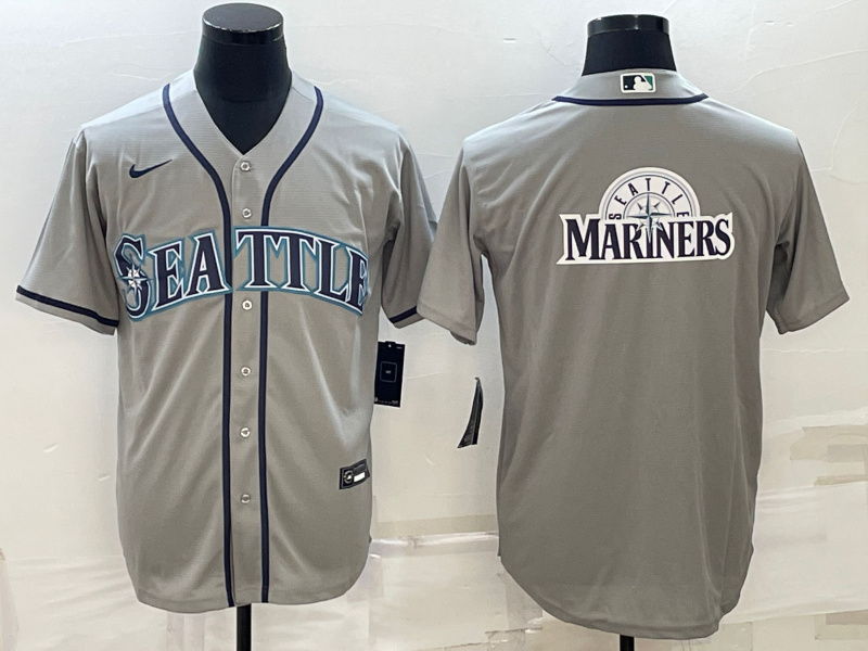 Men Seattle Mariners Gray Team Big Logo Cool Base Stitched Jersey