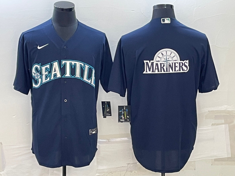 Men Seattle Mariners Navy Team Big Logo Cool Base Stitched Jersey