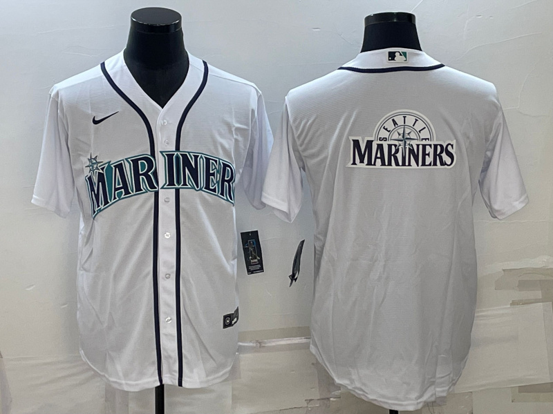 Men Seattle Mariners White Team Big Logo Cool Base Stitched Jers