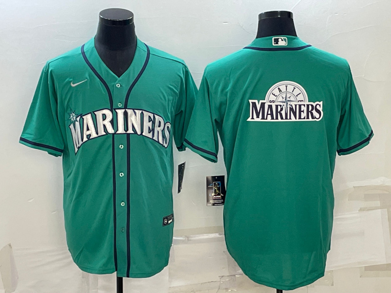 Men Seattle Mariners Aqua Team Big Logo Cool Base Stitched Jersey