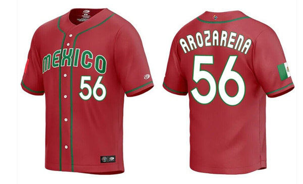 Men Mexico Baseball 56 Randy Arozarena 2023 Red World Baseball Classic Stitched Jersey