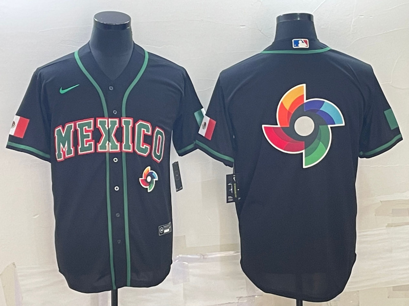 Men Mexico Baseball 2023 Black World Baseball Big Logo With Patch Classic Stitched Jersey