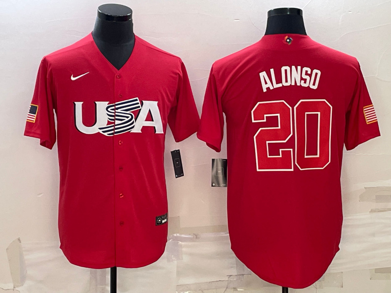 Men USA Baseball 20 Pete Alonso 2023 Red World Baseball Classic Stitched Jersey