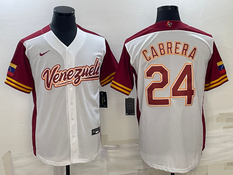 Men Venezuela Baseball 24 Miguel Cabrera 2023 White World Baseball Classic Stitched Jersey