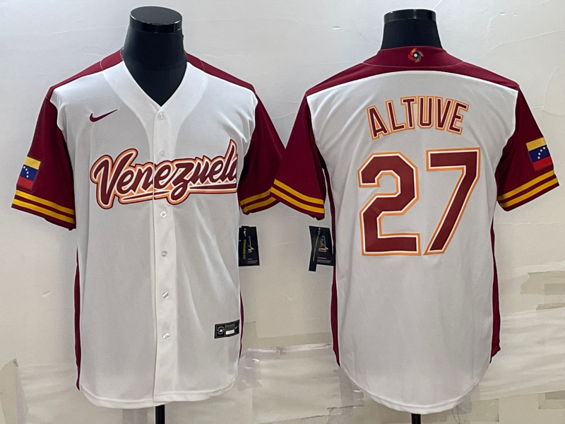 Men Venezuela Baseball 27 Jos E9 Altuve 2023 White World Baseball Classic Stitched Jersey