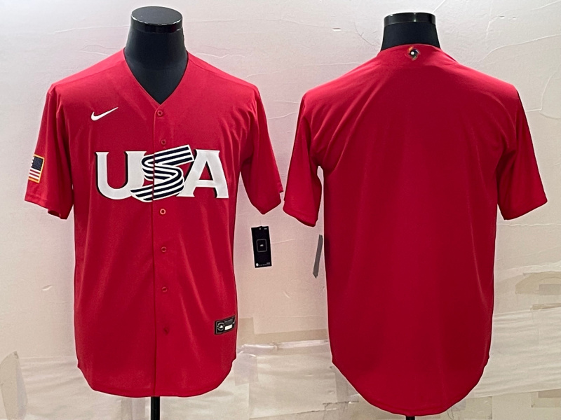 Men USA Baseball Blank 2023 Red World Baseball Classic Stitched Jersey