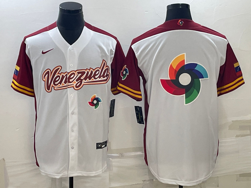 Men Venezuela Baseball 2023 White World Baseball Big Logo With Patch Classic Stitched Jersey