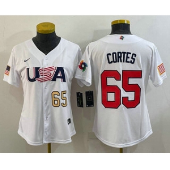 Womens USA Baseball 65 Nestor Cortes Number 2023 White World Cla