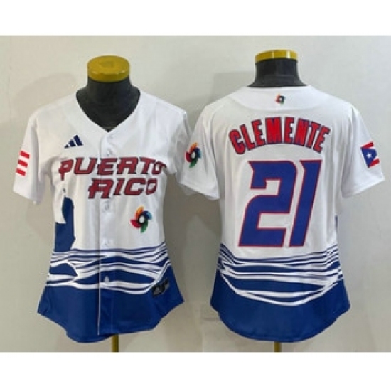 Womens Puerto Rico Baseball 21 Roberto Clemente 2023 White World