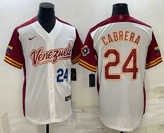 Men Venezuela Baseball #24 Miguel Cabrera Number 2023 White World Classic Stitched Jersey1