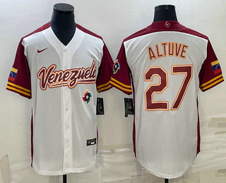 Men Venezuela Baseball #27 Jose Altuve 2023 White World Baseball Classic Stitched Jersey