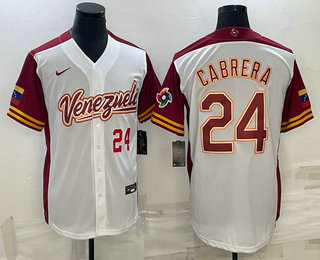 Men Venezuela Baseball #24 Miguel Cabrera Number 2023 White World Classic Stitched Jersey2