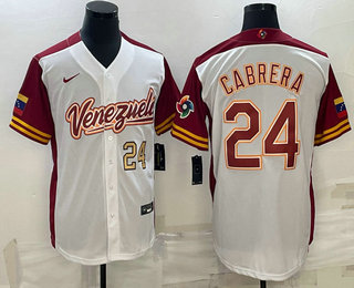 Men Venezuela Baseball #24 Miguel Cabrera Number 2023 White World Classic Stitched Jerseys