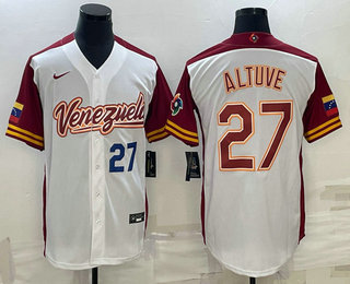 Men Venezuela Baseball #27 Jose Altuve Number 2023 White World Baseball Classic Stitched Jersey